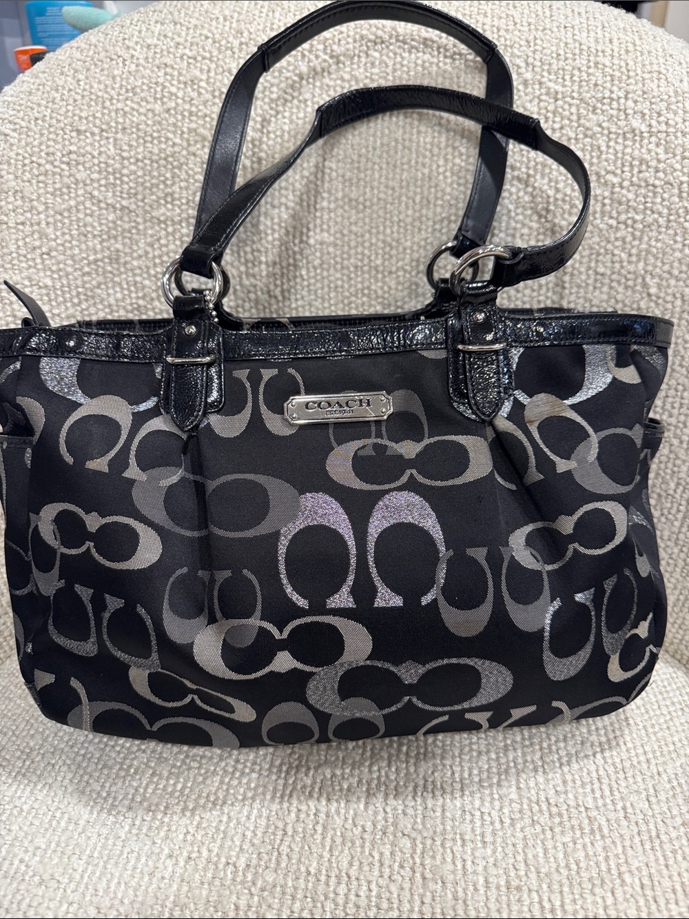 Coach Black Signature Shoulder Bag with Gray Accents